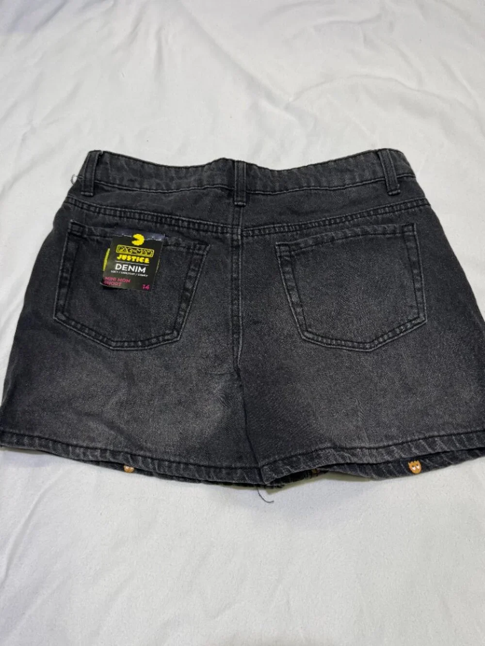 Justice Girls Black Pac-Man Rhinestone Denim Mini Mom Shorts 14